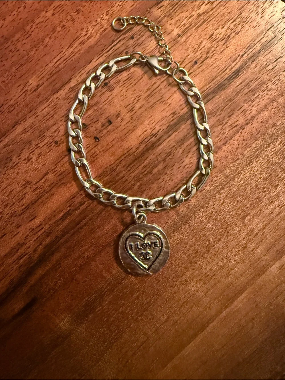Silver Heart Charm Chain Bracelet “I LOVE CC”